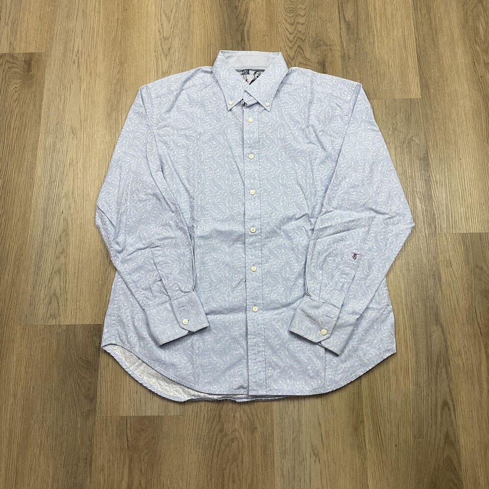 Robert Graham Shirt Mens XL Light Blue Abstract Print Button Front Long Sleeve